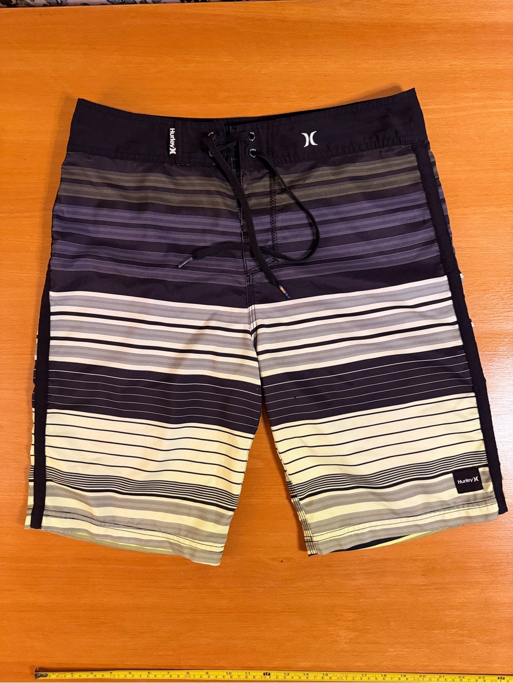 Hurley Men’s Black, Gray and Cream Striped Boardshorts